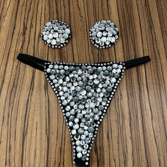 John Richmond Diamante Rhinestone Pasties and Thong Size XS